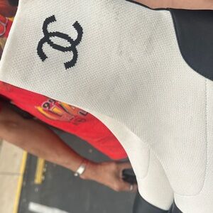 CHANEL Black and White Ankle Boots